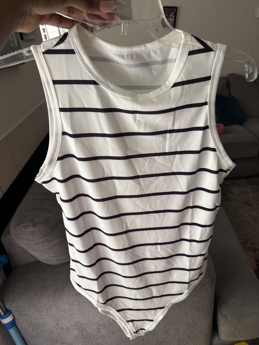 Classic Black & White Striped Tank Bodysuit - Women's